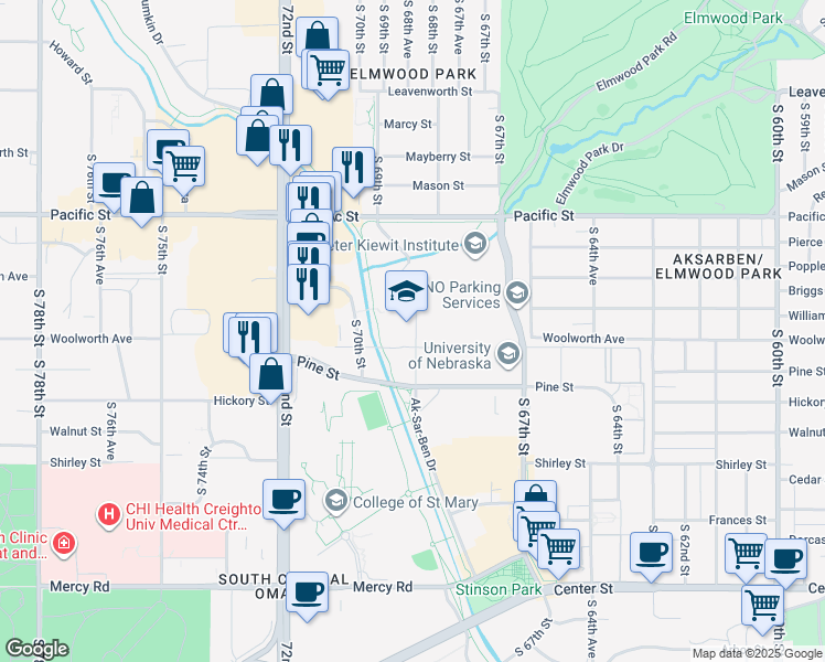 map of restaurants, bars, coffee shops, grocery stores, and more near in Omaha