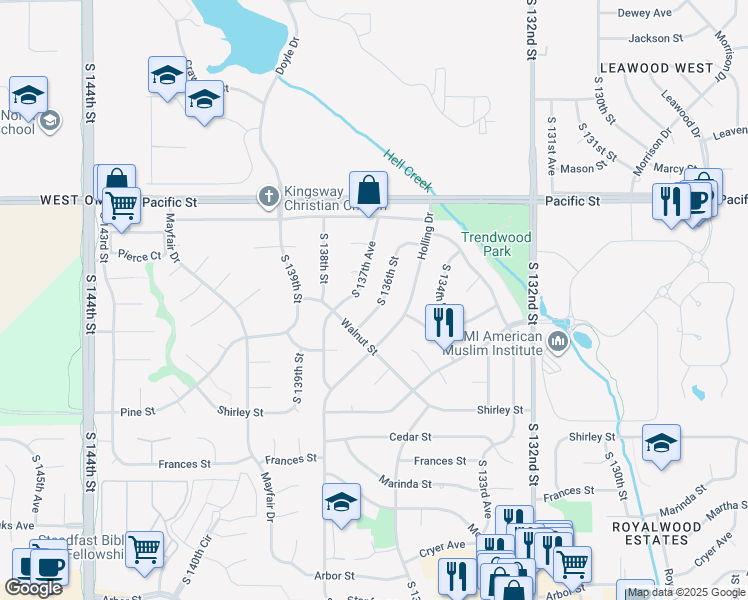 map of restaurants, bars, coffee shops, grocery stores, and more near 1424 South 136th Street in Omaha
