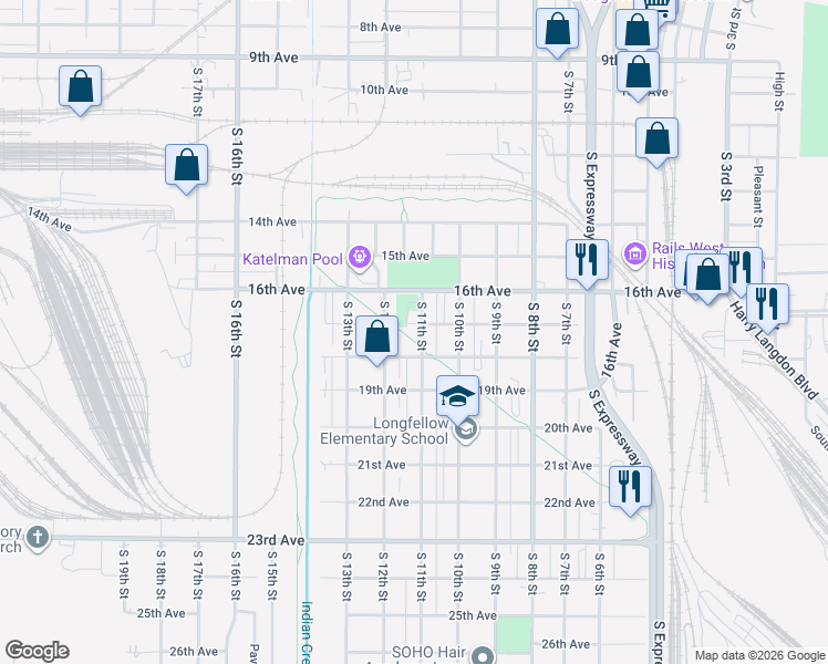 map of restaurants, bars, coffee shops, grocery stores, and more near 1710 South 11th Street in Council Bluffs