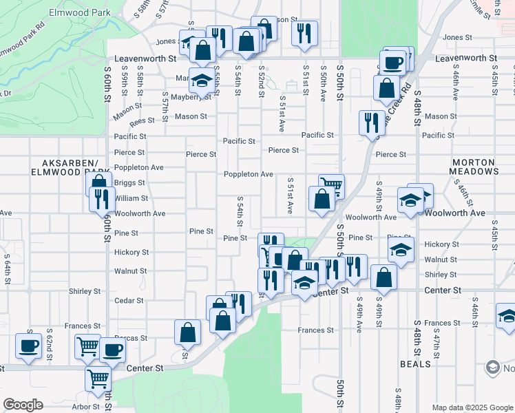 map of restaurants, bars, coffee shops, grocery stores, and more near 1414 South 52nd Street in Omaha