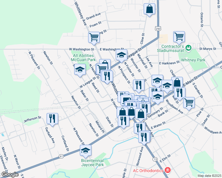 map of restaurants, bars, coffee shops, grocery stores, and more near 99 Whittlesey Avenue in Norwalk