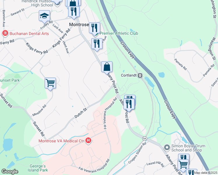 map of restaurants, bars, coffee shops, grocery stores, and more near 9 Dutch Street in Montrose