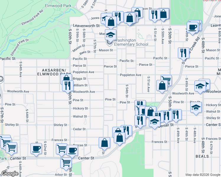 map of restaurants, bars, coffee shops, grocery stores, and more near 1414 South 55th Street in Omaha