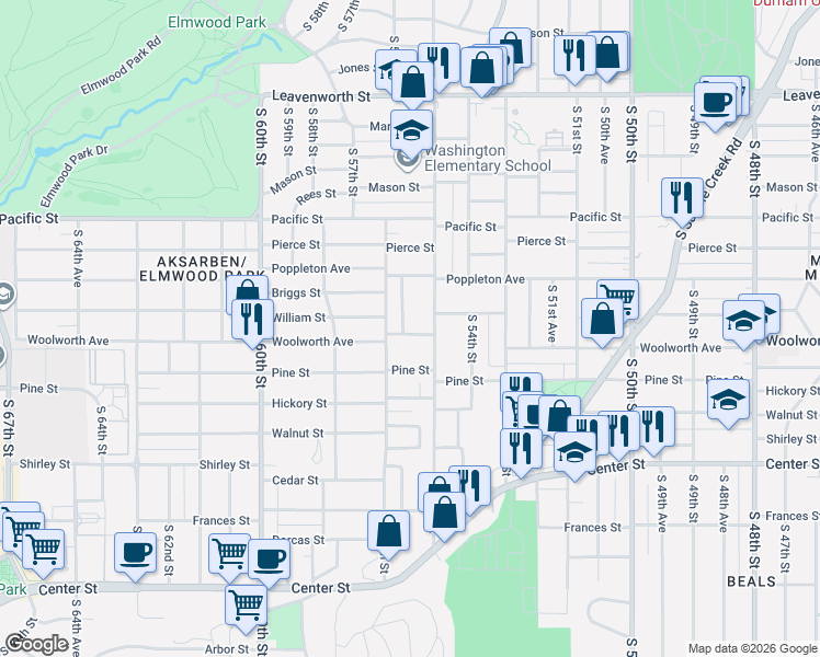 map of restaurants, bars, coffee shops, grocery stores, and more near 1414 South 55th Street in Omaha