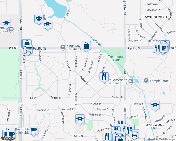 map of restaurants, bars, coffee shops, grocery stores, and more near 1424 South 136th Street in Omaha