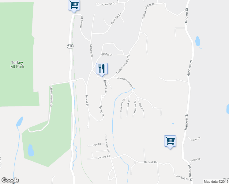 map of restaurants, bars, coffee shops, grocery stores, and more near 975 Sunset Street in Yorktown Heights