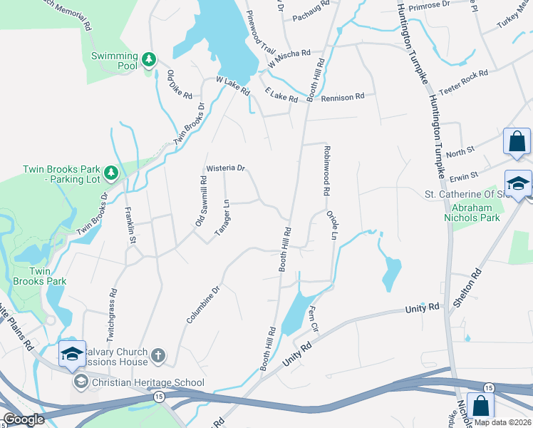 map of restaurants, bars, coffee shops, grocery stores, and more near 54 Wisteria Drive in Trumbull