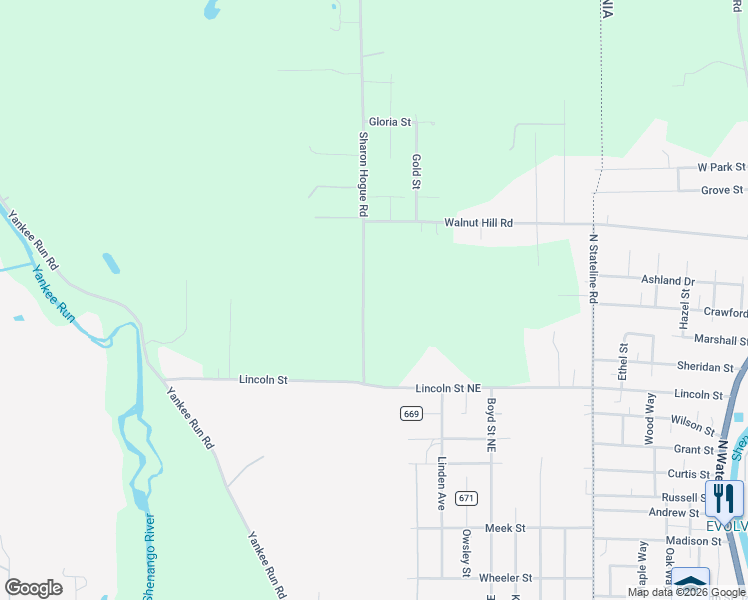 map of restaurants, bars, coffee shops, grocery stores, and more near 1020 Sharon Hogue Road in Masury