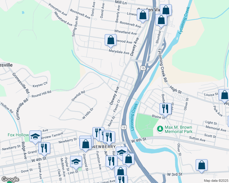 map of restaurants, bars, coffee shops, grocery stores, and more near 1921 Memorial Avenue in Williamsport