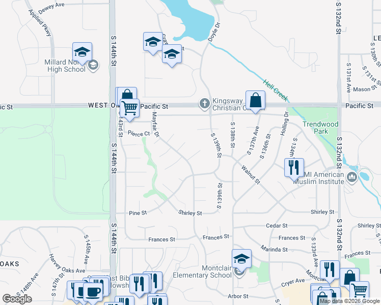 map of restaurants, bars, coffee shops, grocery stores, and more near 13986 Woolworth Circle in Omaha