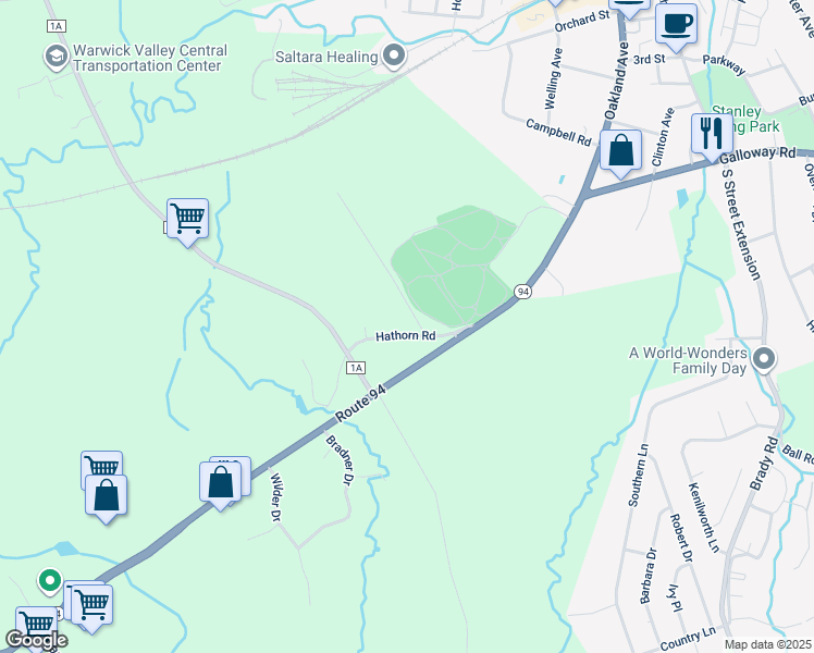 map of restaurants, bars, coffee shops, grocery stores, and more near 11 Hathorn Road in Warwick
