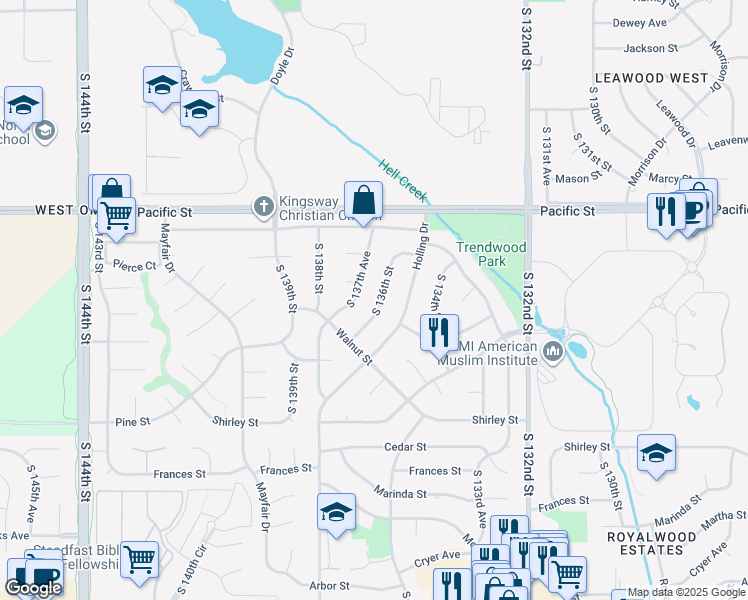 map of restaurants, bars, coffee shops, grocery stores, and more near 1424 South 136th Street in Omaha