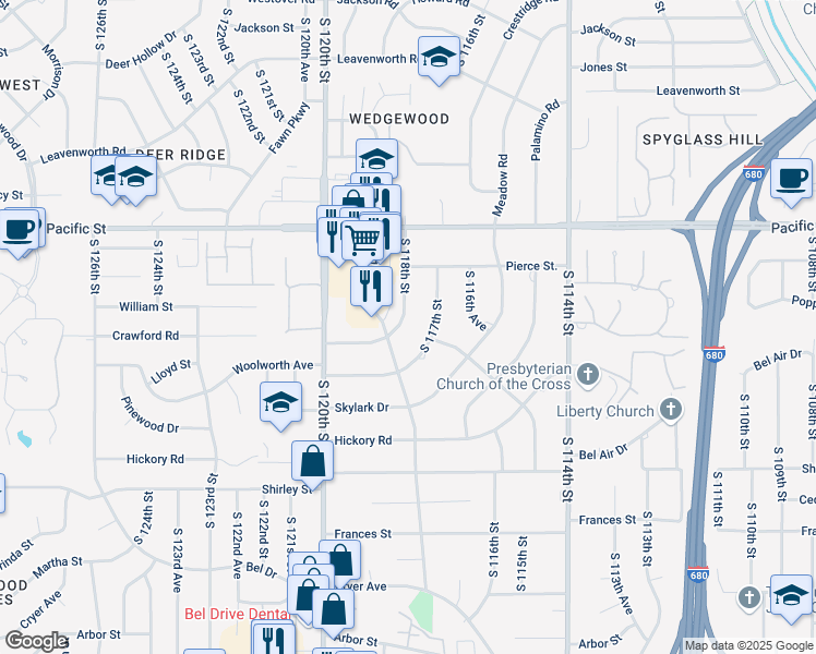 map of restaurants, bars, coffee shops, grocery stores, and more near 1313 South 118th Street in Omaha