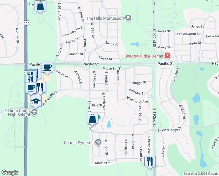 map of restaurants, bars, coffee shops, grocery stores, and more near 19516 William Street in Omaha