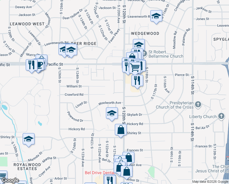 map of restaurants, bars, coffee shops, grocery stores, and more near 12115 William Plaza in Omaha