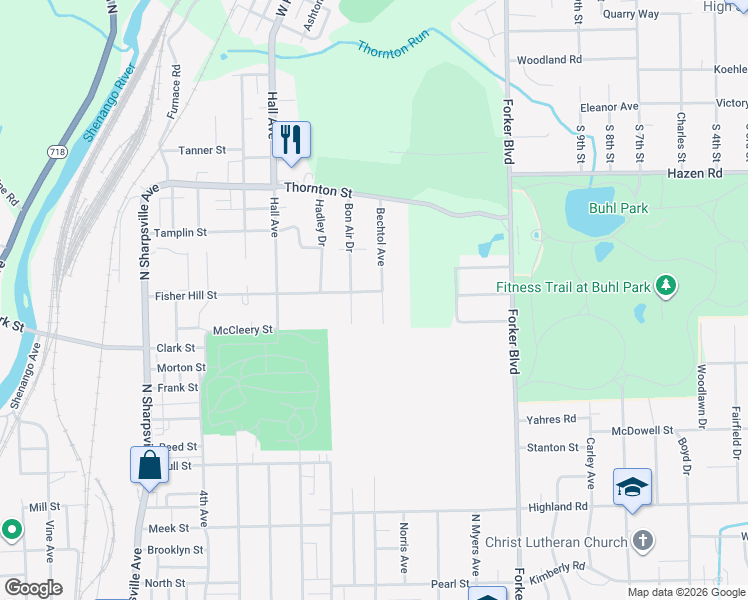 map of restaurants, bars, coffee shops, grocery stores, and more near 910 Bechtol Avenue in Sharon