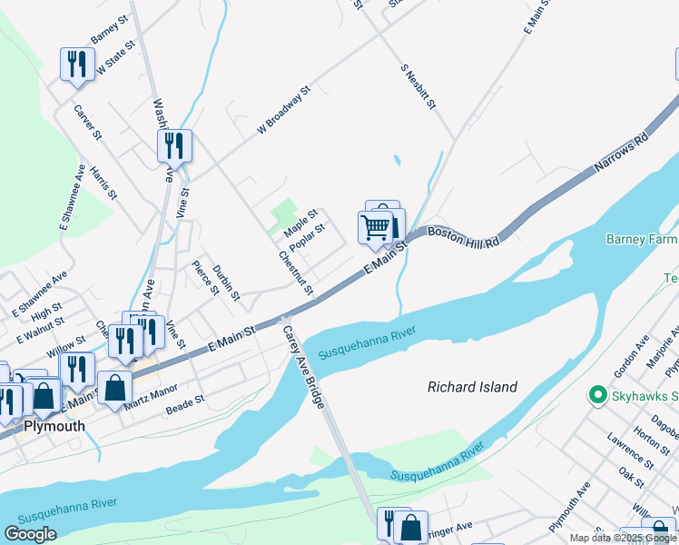 map of restaurants, bars, coffee shops, grocery stores, and more near 620 East Main Street in Larksville