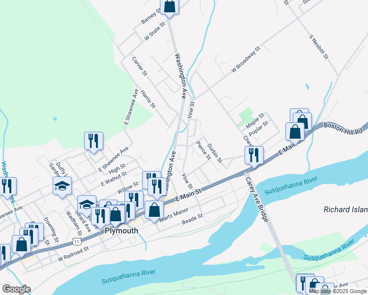 map of restaurants, bars, coffee shops, grocery stores, and more near 133-145 Vine Street in Plymouth