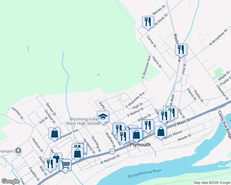 map of restaurants, bars, coffee shops, grocery stores, and more near in Plymouth