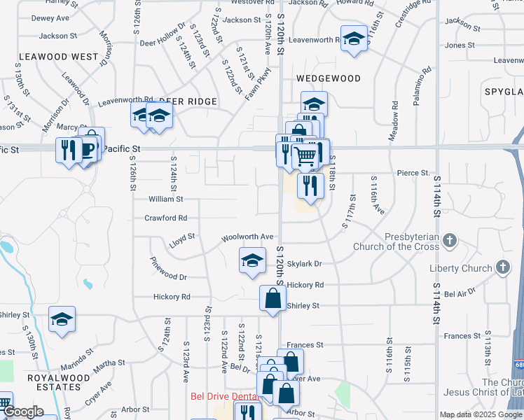 map of restaurants, bars, coffee shops, grocery stores, and more near 12105 William Plaza in Omaha