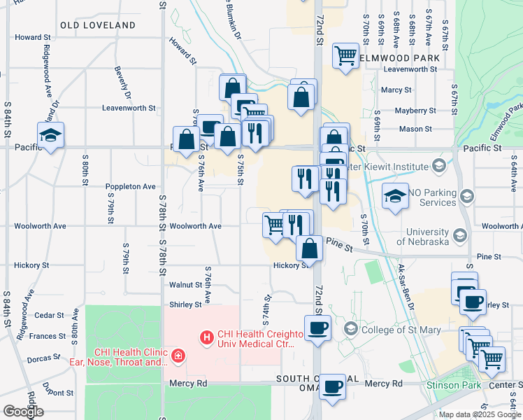 map of restaurants, bars, coffee shops, grocery stores, and more near 7411 William Plaza in Omaha