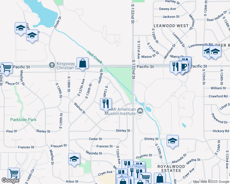 map of restaurants, bars, coffee shops, grocery stores, and more near 1424 South 133rd Street in Omaha