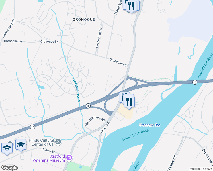 map of restaurants, bars, coffee shops, grocery stores, and more near 319 Navajo Lane in Stratford