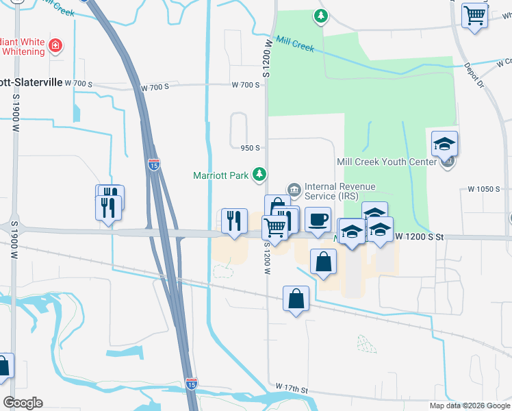 map of restaurants, bars, coffee shops, grocery stores, and more near 1119 South 1200 West in Ogden