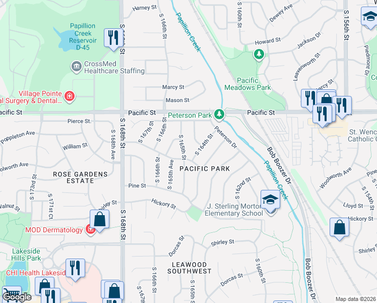 map of restaurants, bars, coffee shops, grocery stores, and more near 16402 Poppleton Avenue in Omaha
