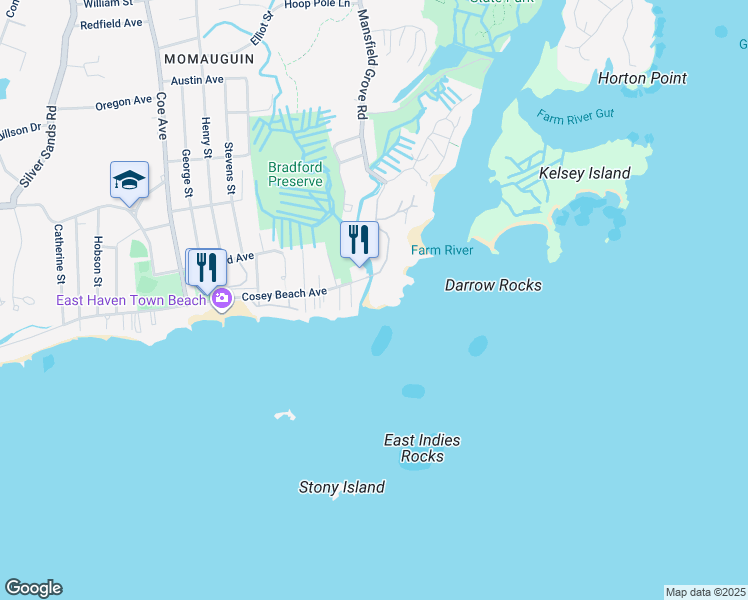 map of restaurants, bars, coffee shops, grocery stores, and more near 1 Jamaica Court in East Haven