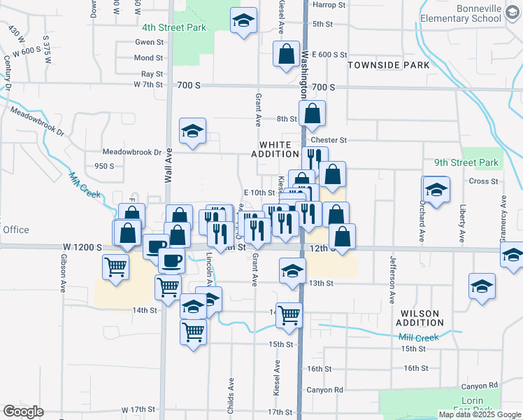 map of restaurants, bars, coffee shops, grocery stores, and more near 1627 Grant Avenue in Ogden