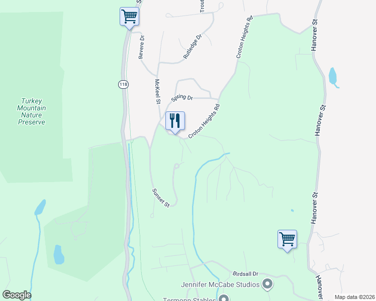 map of restaurants, bars, coffee shops, grocery stores, and more near 975 Sunset Street in Yorktown Heights