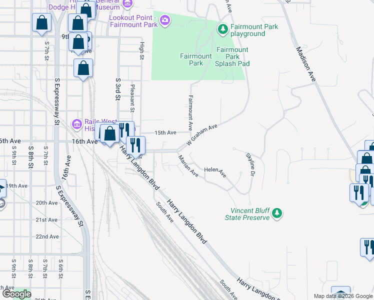 map of restaurants, bars, coffee shops, grocery stores, and more near 29 Marian Avenue in Council Bluffs