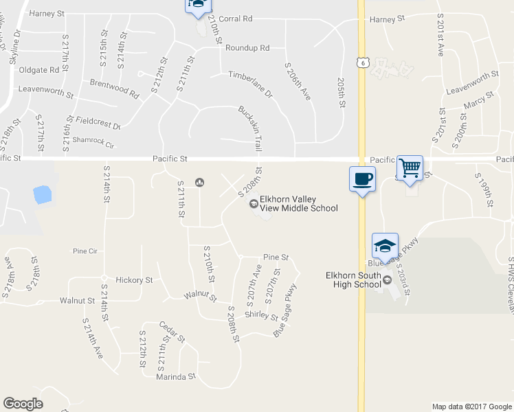 map of restaurants, bars, coffee shops, grocery stores, and more near 1313 South 208th Street in Omaha