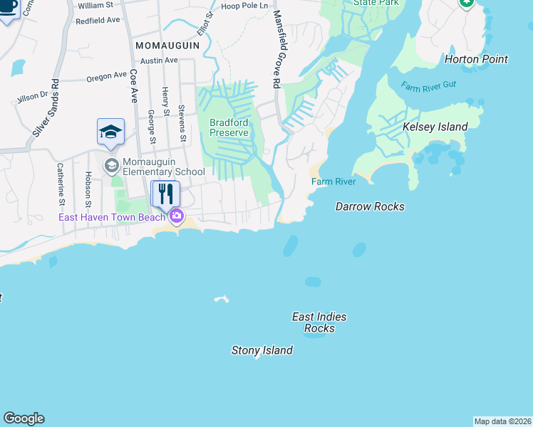 map of restaurants, bars, coffee shops, grocery stores, and more near 2 Cambridge Court in East Haven