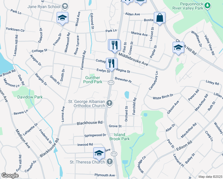 map of restaurants, bars, coffee shops, grocery stores, and more near 5536 Main Street in Trumbull