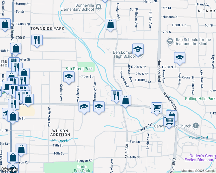 map of restaurants, bars, coffee shops, grocery stores, and more near 895 East 1015 South in Ogden
