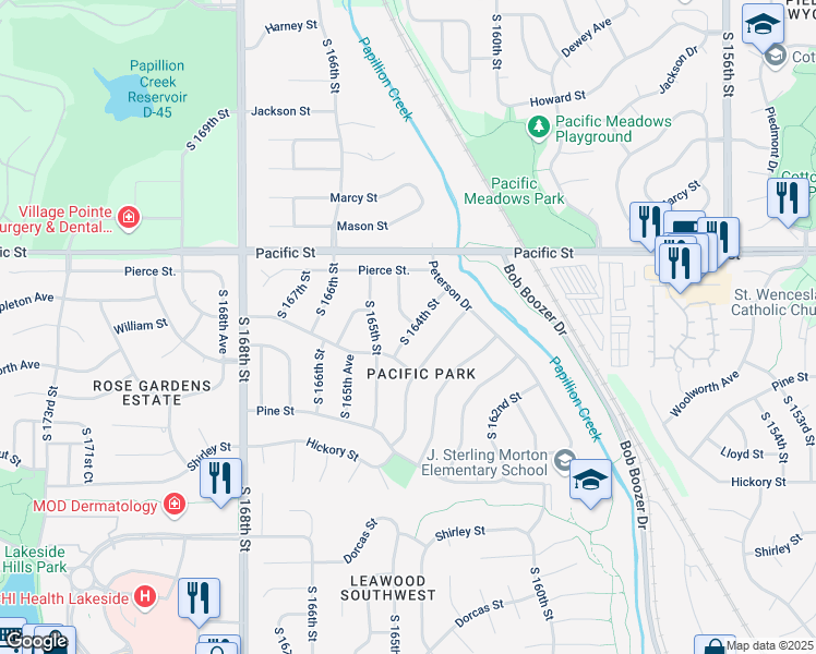 map of restaurants, bars, coffee shops, grocery stores, and more near 1230 South 164th Avenue in Omaha