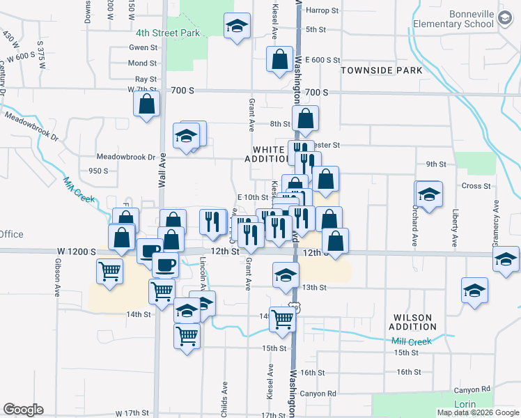 map of restaurants, bars, coffee shops, grocery stores, and more near 974 Grant Avenue in Ogden