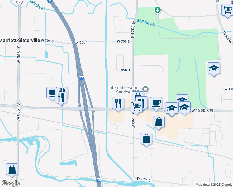map of restaurants, bars, coffee shops, grocery stores, and more near 1045 South 1200 West in Marriott-Slaterville