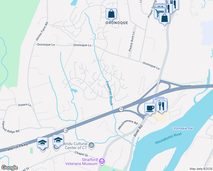 map of restaurants, bars, coffee shops, grocery stores, and more near 409b Montauk Lane in Stratford