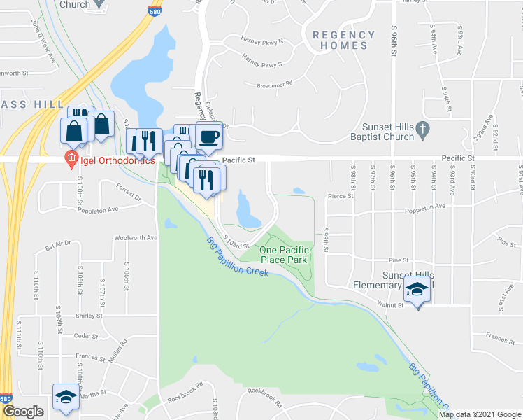 map of restaurants, bars, coffee shops, grocery stores, and more near 1276 South 101st Street in Omaha