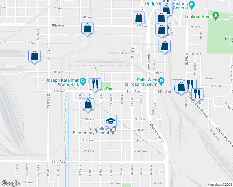 map of restaurants, bars, coffee shops, grocery stores, and more near 917 16th Avenue in Council Bluffs