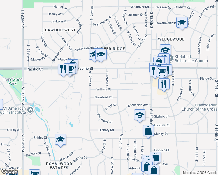 map of restaurants, bars, coffee shops, grocery stores, and more near 1311 South 124th Street in Omaha