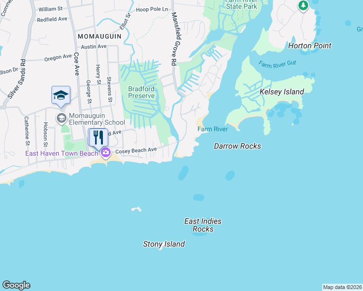 map of restaurants, bars, coffee shops, grocery stores, and more near 3 Cosey Beach Avenue in East Haven