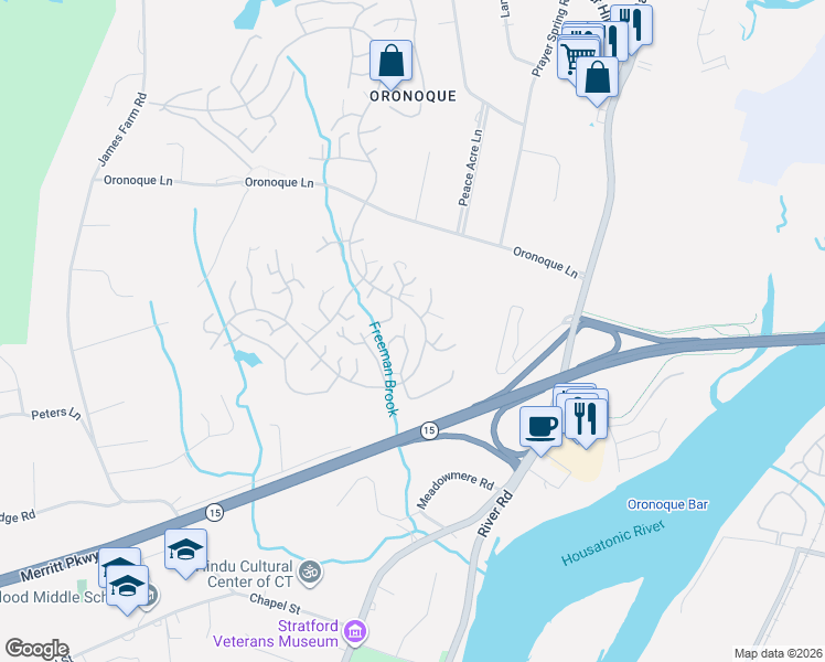 map of restaurants, bars, coffee shops, grocery stores, and more near 404a Montauk Lane in Stratford