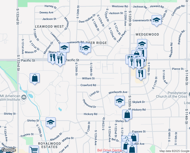 map of restaurants, bars, coffee shops, grocery stores, and more near 12318 William Street in Omaha