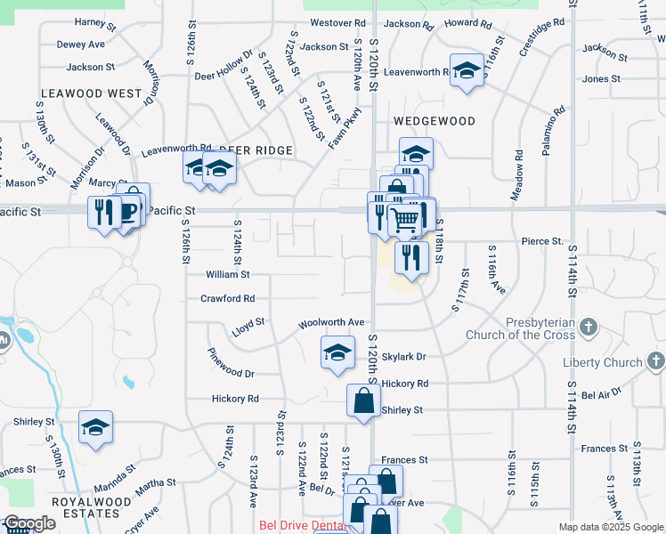 map of restaurants, bars, coffee shops, grocery stores, and more near 12115 William Plaza in Omaha