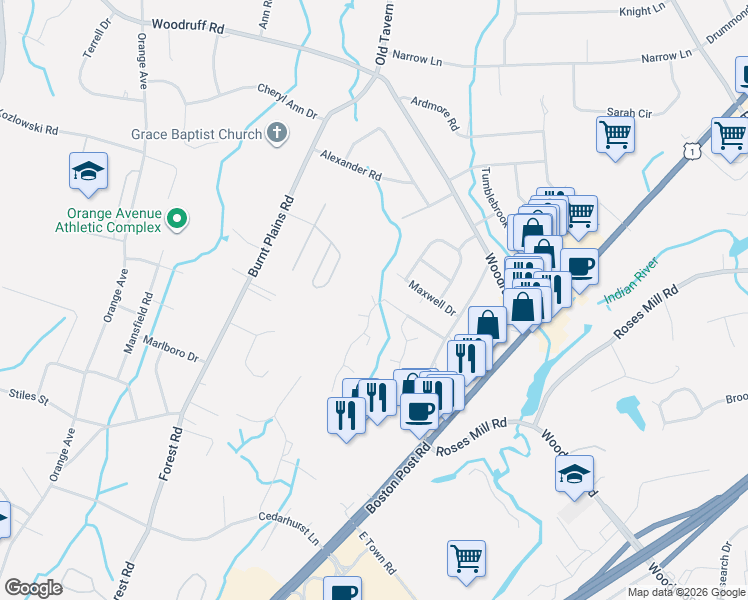 map of restaurants, bars, coffee shops, grocery stores, and more near 501 Swanson Crescent in Milford