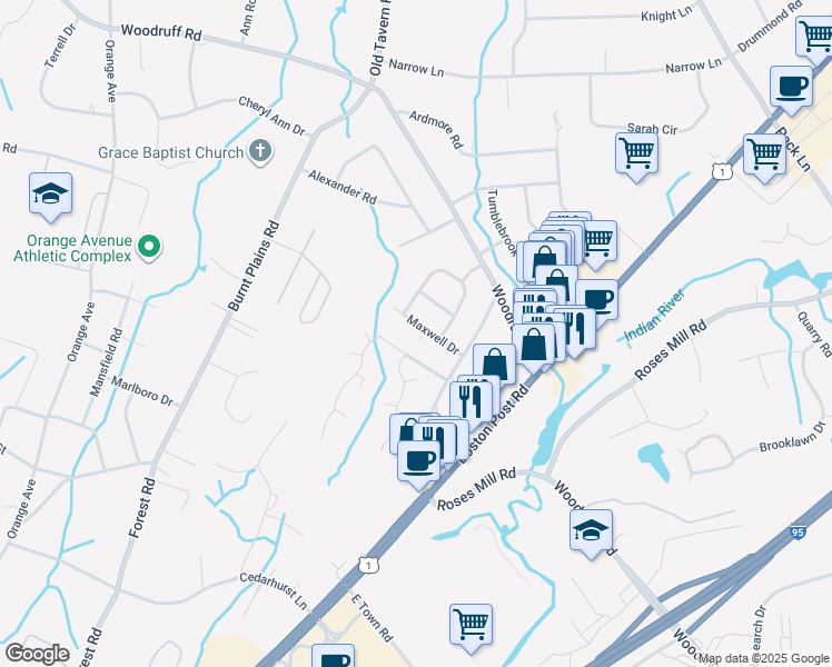 map of restaurants, bars, coffee shops, grocery stores, and more near 41 Maxwell Drive in Milford